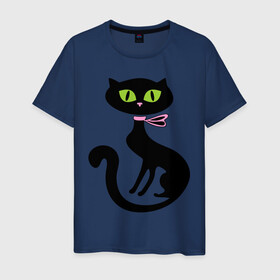Мужская футболка хлопок с принтом Милая кошечка в Кировске, 100% хлопок | прямой крой, круглый вырез горловины, длина до линии бедер, слегка спущенное плечо. | зеленые глаза | кошечка | кошка | черная кошка