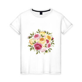 Женская футболка хлопок с принтом Шикарный букет в Кировске, 100% хлопок | прямой крой, круглый вырез горловины, длина до линии бедер, слегка спущенное плечо | букет | розы | цветок | цветы