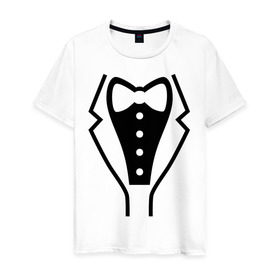 Мужская футболка хлопок с принтом Класcический смокинг в Кировске, 100% хлопок | прямой крой, круглый вырез горловины, длина до линии бедер, слегка спущенное плечо. | 