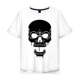 Мужская футболка хлопок Oversize с принтом злобный череп в Кировске, 100% хлопок | свободный крой, круглый ворот, “спинка” длиннее передней части | скелет