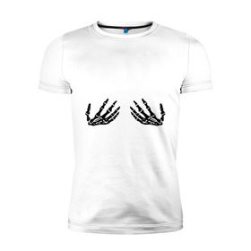 Мужская футболка премиум с принтом Руки скелета в Кировске, 92% хлопок, 8% лайкра | приталенный силуэт, круглый вырез ворота, длина до линии бедра, короткий рукав | Тематика изображения на принте: скелет