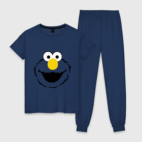 Женская пижама хлопок с принтом Sesame Street Elmo Big Smile в Кировске, 100% хлопок | брюки и футболка прямого кроя, без карманов, на брюках мягкая резинка на поясе и по низу штанин | cookie monster | elmo | sesame street | улица сезам
