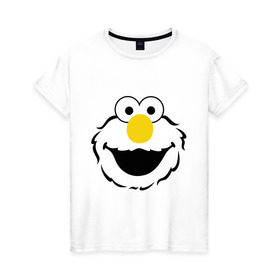 Женская футболка хлопок с принтом Sesame Street Elmo Big Smile в Кировске, 100% хлопок | прямой крой, круглый вырез горловины, длина до линии бедер, слегка спущенное плечо | cookie monster | elmo | sesame street | улица сезам