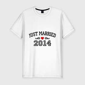 Мужская футболка премиум с принтом Just married 2014 в Кировске, 92% хлопок, 8% лайкра | приталенный силуэт, круглый вырез ворота, длина до линии бедра, короткий рукав | 