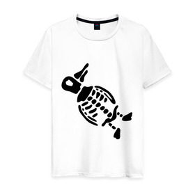 Мужская футболка хлопок с принтом Скелет пингвина в Кировске, 100% хлопок | прямой крой, круглый вырез горловины, длина до линии бедер, слегка спущенное плечо. | пингвин | скелет