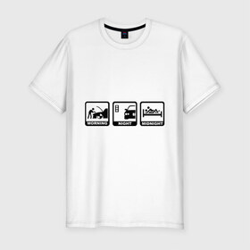 Мужская футболка премиум с принтом БМВ - распорядок дня в Кировске, 92% хлопок, 8% лайкра | приталенный силуэт, круглый вырез ворота, длина до линии бедра, короткий рукав | bmw | автомобиль | бмв | занятие | машина | распорядок дня