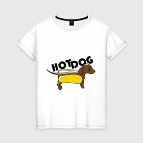 Женская футболка хлопок с принтом Hot dog в Кировске, 100% хлопок | прямой крой, круглый вырез горловины, длина до линии бедер, слегка спущенное плечо | hot dog | булка | собака | собачка | хот дог