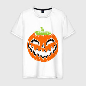 Мужская футболка хлопок с принтом Хэллоуин тыква в Кировске, 100% хлопок | прямой крой, круглый вырез горловины, длина до линии бедер, слегка спущенное плечо. | halloween | jack o man | октябрь | тыква | хэллоуин