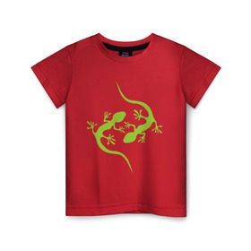 Детская футболка хлопок с принтом Ящерицы в Кировске, 100% хлопок | круглый вырез горловины, полуприлегающий силуэт, длина до линии бедер | зеленый | ящерки | ящеры