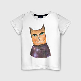 Детская футболка хлопок с принтом кот-космос в Кировске, 100% хлопок | круглый вырез горловины, полуприлегающий силуэт, длина до линии бедер | cat | cute | space | космос | кот | котейка | котик | мило