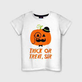 Детская футболка хлопок с принтом Trick or treat в Кировске, 100% хлопок | круглый вырез горловины, полуприлегающий силуэт, длина до линии бедер | halloween | trick or treat | подарок на хэллоуин | сюрприз на хэллоуин | тыква | хэллоуин