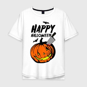 Мужская футболка хлопок Oversize с принтом Happy halloween в Кировске, 100% хлопок | свободный крой, круглый ворот, “спинка” длиннее передней части | 