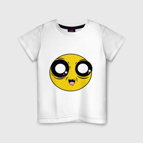 Детская футболка хлопок с принтом Чекнутый смайл в Кировске, 100% хлопок | круглый вырез горловины, полуприлегающий силуэт, длина до линии бедер | глазастик | жёлтый | прикол | смайлик