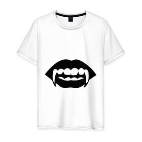 Мужская футболка хлопок с принтом Вампир в Кировске, 100% хлопок | прямой крой, круглый вырез горловины, длина до линии бедер, слегка спущенное плечо. | вампир | губы | зубы | клыки | монстр
