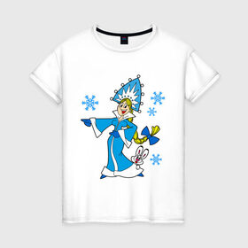 Женская футболка хлопок с принтом Снегурочка в Кировске, 100% хлопок | прямой крой, круглый вырез горловины, длина до линии бедер, слегка спущенное плечо | девушкам | кролик | новый год | снег | снегурочка