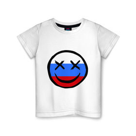 Детская футболка хлопок с принтом Русский смайл в Кировске, 100% хлопок | круглый вырез горловины, полуприлегающий силуэт, длина до линии бедер | Тематика изображения на принте: russia | россия | смайл | улыбка | флаг