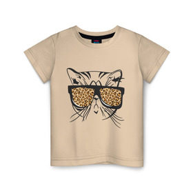 Детская футболка хлопок с принтом Кот в очках в Кировске, 100% хлопок | круглый вырез горловины, полуприлегающий силуэт, длина до линии бедер | swag | киса | кот | кот в очках | кошка | кошка в очках | леопардовые очки | очки | сваг | усы