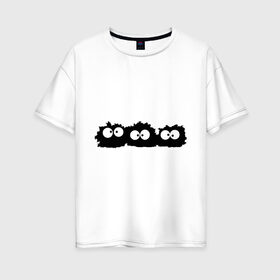 Женская футболка хлопок Oversize с принтом Монстрики в Кировске, 100% хлопок | свободный крой, круглый ворот, спущенный рукав, длина до линии бедер
 | глаза | монстр | монстрики | позитив | пушистики | смайл