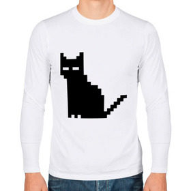 Мужской лонгслив хлопок с принтом Пиксельный котик в Кировске, 100% хлопок |  | Тематика изображения на принте: 90 | cat | kitten | kitty | pixel | кот | котейка | котик | котики | пиксель