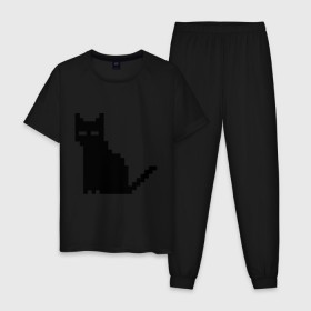 Мужская пижама хлопок с принтом Пиксельный котик в Кировске, 100% хлопок | брюки и футболка прямого кроя, без карманов, на брюках мягкая резинка на поясе и по низу штанин
 | 90 | cat | kitten | kitty | pixel | кот | котейка | котик | котики | пиксель
