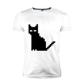 Мужская футболка премиум с принтом Пиксельный котик в Кировске, 92% хлопок, 8% лайкра | приталенный силуэт, круглый вырез ворота, длина до линии бедра, короткий рукав | 90 | cat | kitten | kitty | pixel | кот | котейка | котик | котики | пиксель