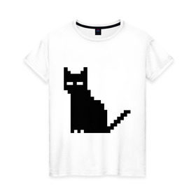 Женская футболка хлопок с принтом Пиксельный котик в Кировске, 100% хлопок | прямой крой, круглый вырез горловины, длина до линии бедер, слегка спущенное плечо | 90 | cat | kitten | kitty | pixel | кот | котейка | котик | котики | пиксель