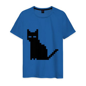 Мужская футболка хлопок с принтом Пиксельный котик в Кировске, 100% хлопок | прямой крой, круглый вырез горловины, длина до линии бедер, слегка спущенное плечо. | Тематика изображения на принте: 90 | cat | kitten | kitty | pixel | кот | котейка | котик | котики | пиксель