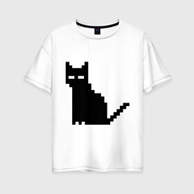 Женская футболка хлопок Oversize с принтом Пиксельный котик в Кировске, 100% хлопок | свободный крой, круглый ворот, спущенный рукав, длина до линии бедер
 | 90 | cat | kitten | kitty | pixel | кот | котейка | котик | котики | пиксель