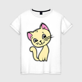 Женская футболка хлопок с принтом Котенок в Кировске, 100% хлопок | прямой крой, круглый вырез горловины, длина до линии бедер, слегка спущенное плечо | киса | кот | котенок | котик | котэ | кошка | кошки | милый котик