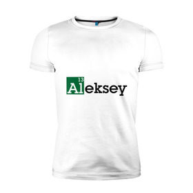 Мужская футболка премиум с принтом Aleksey в Кировске, 92% хлопок, 8% лайкра | приталенный силуэт, круглый вырез ворота, длина до линии бедра, короткий рукав | breaking bad | алексей | алеша | во все тяжкие | имена | лёха | леша | мужские имена