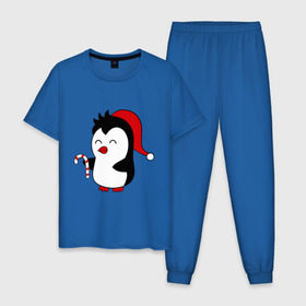 Мужская пижама хлопок с принтом Новогодний пингвин. в Кировске, 100% хлопок | брюки и футболка прямого кроя, без карманов, на брюках мягкая резинка на поясе и по низу штанин
 | Тематика изображения на принте: пингвин