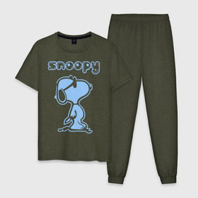 Мужская пижама хлопок с принтом Snoopy в Кировске, 100% хлопок | брюки и футболка прямого кроя, без карманов, на брюках мягкая резинка на поясе и по низу штанин
 | snoopy | мультфильм | снупи | снупи в очках | собака