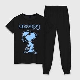 Женская пижама хлопок с принтом Snoopy в Кировске, 100% хлопок | брюки и футболка прямого кроя, без карманов, на брюках мягкая резинка на поясе и по низу штанин | snoopy | мультфильм | снупи | снупи в очках | собака