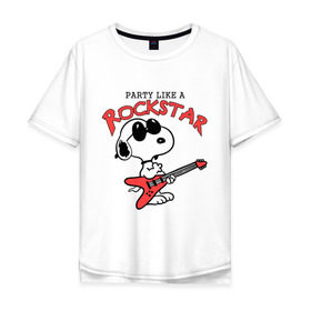 Мужская футболка хлопок Oversize с принтом Snoopy Rockstar в Кировске, 100% хлопок | свободный крой, круглый ворот, “спинка” длиннее передней части | гитара