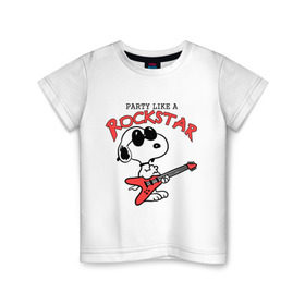 Детская футболка хлопок с принтом Snoopy Rockstar в Кировске, 100% хлопок | круглый вырез горловины, полуприлегающий силуэт, длина до линии бедер | Тематика изображения на принте: гитара
