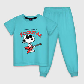 Детская пижама хлопок с принтом Snoopy Rockstar в Кировске, 100% хлопок |  брюки и футболка прямого кроя, без карманов, на брюках мягкая резинка на поясе и по низу штанин
 | Тематика изображения на принте: гитара
