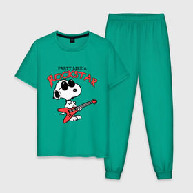 Мужская пижама хлопок с принтом Snoopy Rockstar в Кировске, 100% хлопок | брюки и футболка прямого кроя, без карманов, на брюках мягкая резинка на поясе и по низу штанин
 | гитара