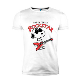 Мужская футболка премиум с принтом Snoopy Rockstar в Кировске, 92% хлопок, 8% лайкра | приталенный силуэт, круглый вырез ворота, длина до линии бедра, короткий рукав | гитара