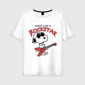 Женская футболка хлопок Oversize с принтом Snoopy Rockstar в Кировске, 100% хлопок | свободный крой, круглый ворот, спущенный рукав, длина до линии бедер
 | гитара
