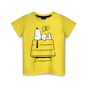 Детская футболка хлопок с принтом Спящий Снупи в Кировске, 100% хлопок | круглый вырез горловины, полуприлегающий силуэт, длина до линии бедер | snoopy | домик | мультфильм | снупи | собака | спящий снупи