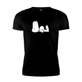 Мужская футболка премиум с принтом Спящий Снупи в Кировске, 92% хлопок, 8% лайкра | приталенный силуэт, круглый вырез ворота, длина до линии бедра, короткий рукав | snoopy | домик | мультфильм | снупи | собака | спящий снупи