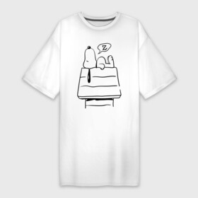 Платье-футболка хлопок с принтом Спящий Снупи в Кировске,  |  | snoopy | домик | мультфильм | снупи | собака | спящий снупи