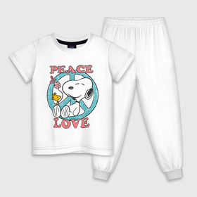 Детская пижама хлопок с принтом Мир и любовь в Кировске, 100% хлопок |  брюки и футболка прямого кроя, без карманов, на брюках мягкая резинка на поясе и по низу штанин
 | snoopy | мир и любовь | мультфильм | снупи | собака