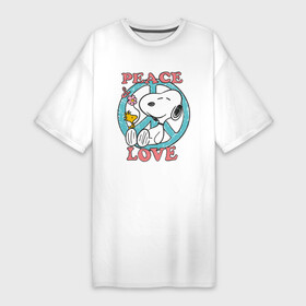 Платье-футболка хлопок с принтом Мир и любовь в Кировске,  |  | snoopy | мир и любовь | мультфильм | снупи | собака