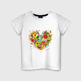 Детская футболка хлопок с принтом Сердце из полевых цветов в Кировске, 100% хлопок | круглый вырез горловины, полуприлегающий силуэт, длина до линии бедер | любовь | праздник | сердце из полевых цветов | счастье | цветы