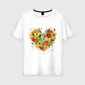 Женская футболка хлопок Oversize с принтом Сердце из полевых цветов в Кировске, 100% хлопок | свободный крой, круглый ворот, спущенный рукав, длина до линии бедер
 | любовь | праздник | сердце из полевых цветов | счастье | цветы