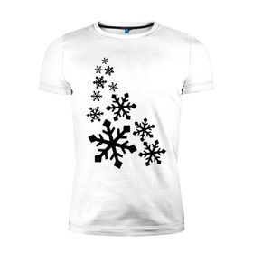 Мужская футболка премиум с принтом Снежинки в Кировске, 92% хлопок, 8% лайкра | приталенный силуэт, круглый вырез ворота, длина до линии бедра, короткий рукав | зима | снег | снегопад | снежинка | снежинки