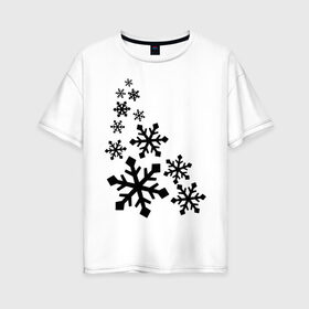 Женская футболка хлопок Oversize с принтом Снежинки в Кировске, 100% хлопок | свободный крой, круглый ворот, спущенный рукав, длина до линии бедер
 | зима | снег | снегопад | снежинка | снежинки