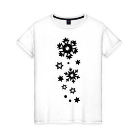 Женская футболка хлопок с принтом Снежинки в Кировске, 100% хлопок | прямой крой, круглый вырез горловины, длина до линии бедер, слегка спущенное плечо | Тематика изображения на принте: зима | снег | снегопад | снежинка | снежинки