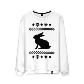 Мужской свитшот хлопок с принтом Свитер с зайцем в Кировске, 100% хлопок |  | заяц | свитер | свитер с зайцем | снежинки | узор